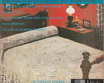 Old Time Crochet Patterns & Designs Hexagon Raised Flower Bedspread Rose Rug Footstool Craft Magazine Winter 1980