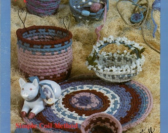 Beginner Rag Baskets Woven Cloth Textile Coil Round Tapered Bowl Rug Learn How to Make Do Soft Sculpture Craft Pattern Leaflet 2001