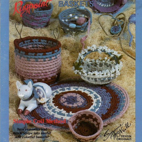 Beginner Rag Baskets Woven Cloth Textile Coil Round Tapered Bowl Rug Learn How to Make Do Soft Sculpture Craft Pattern Leaflet 2001
