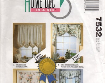 Curtain Patterns Balloon Shade Swag with Gathered Jabots Roman Shade Valance Craft Sewing Pattern Home Dec In A Sec 7532