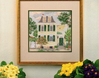 Splash of Yellow Two Story House with Attic Front Porch Second Story Balcony Counted Cross Stitch Embroidery Craft Pattern Leaflet 25