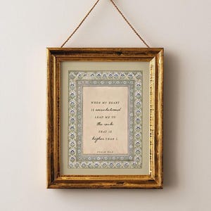 Psalm 61:2 Scripture, Vintage Art Print, When Heart Overwhelmed, Lead Me to the Rock