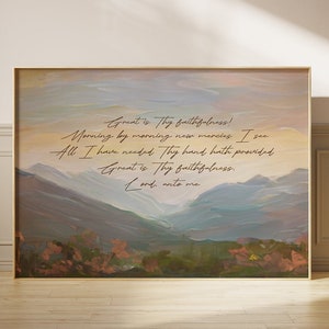 Great Is Thy Faithfulness Print, Christian Hymn Wall Art, New Morning Mercies, Vintage Style Mountain Painting, Scripture Song Artwork Gift