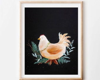 Chicken Wall Art, Modern Hen Print, Gift for Chicken Lover, Farmhouse Painting for Nursery or Kitchen