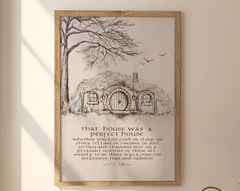 FRAMED Lord of the Rings Wall Art, That House was a Perfect, Hobbit Hole Artwork, J.R.R. Tolkien Quote, Gift for LOTR  Fan