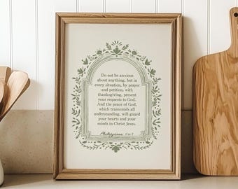 Philippians 4:6-7 Print – Christian Bible Verse Wall Art, Peace of God Scripture Décor