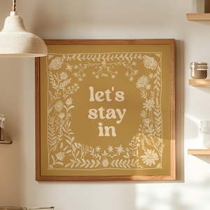 Homebody Print: Lets Stay In, Scandinavian Folk Art, Cozy Home Wall Decor