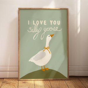 Silly Goose Print, Nursery Wall Art, Cute Animal for Kids Room, Baby Shower Gift for Boy or Girl