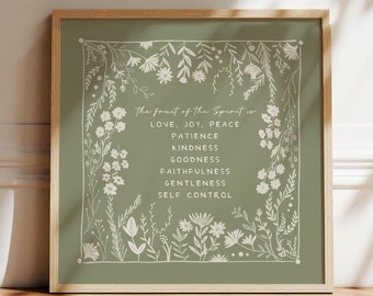 Fruit of the Spirit Art Print, Love, Joy, Peace, Scripture Artwork, Galatians 5:22-23, Christian Gift, Folk Art