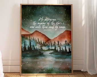 Scripture Wall Art, Christian Bible Verse Painting Gift, Psalms 147:4, He determines the number of the stars