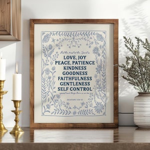 FRAMED Fruit of the Spirit Art, Love Joy Peace Scripture Gift, Galatians 5:22 Artwork, Bible Verse, Christian Art, Scandinavian Folk