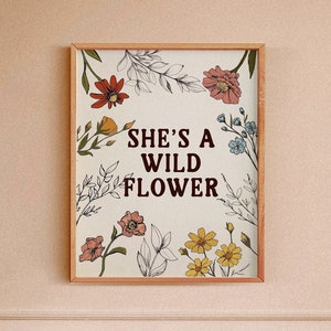 She's a Wildflower Nursery Print, Nordic Floral Watercolor Art, Flower ...