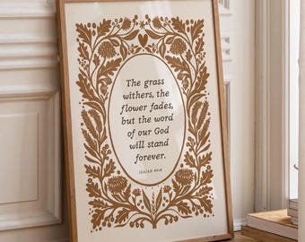 Isaiah 40:8 Scripture Print | The Grass Withers Fall Bible Verse Art | Autumn Christian Decor