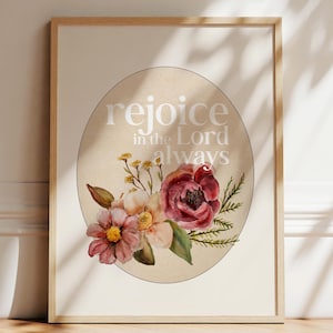 Rejoice in the Lord Always Scripture Art Print: Christian Cottage Decor