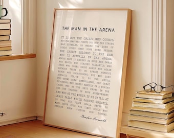 Man in the Arena Print, Theodore Roosevelt Quote, Office Wall Art for Men, Motivational Gift, Masculine Decor
