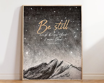 Be Still and Know that I am God Print, Scripture Wall Art, Christian Bible Verse Charcoal Drawing Gift, Psalms 46:10, Inspirational Gift