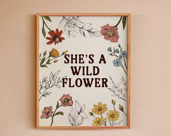 She's a Wildflower Nursery Print, Nordic Floral Watercolor Art, Flower Artwork for Girls Room