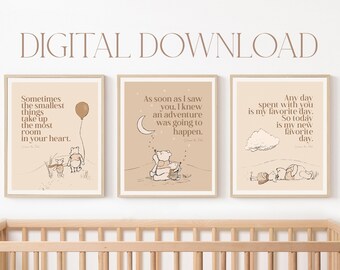 Winnie the Pooh Nursery Printable, Original Pooh and Piglet Digital Download, Neutral Nursery Décor, Vintage A.A. Milne Quotes,  Pooh Quote