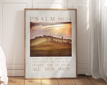 Scripture Wall Art, Christian Bible Verse Painting Gift, Psalm 90, Steadfast Love, minimal landscape artwork