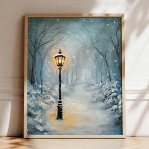 Narnia Lamppost, C.S. Lewis Print, Snow Pine Trees, Winter Wall Art, Lion Witch Wardrobe Artwork