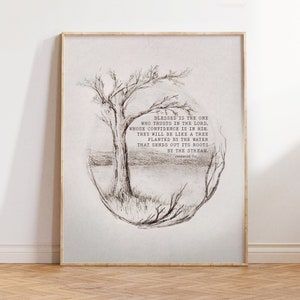Jeremiah 17:7, Scripture Wall Art, Christian Bible Verse Gift, Blessed is the one who trusts in the LORD, Tree planted by the water
