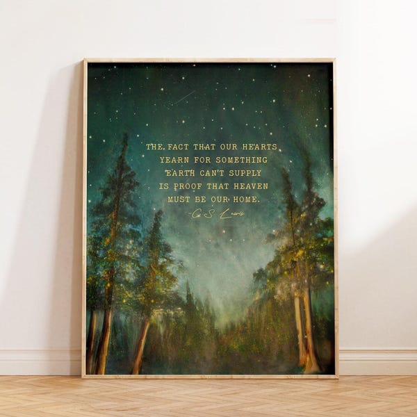 C.S. Lewis Quote Wall Print, Heaven Must Be Our Home, Christian Inspirational Watercolor Painting, Encouraging Art Gift Idea