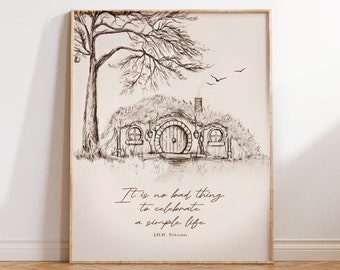 Tolkien Quote Artwork, Hobbit Hole Art, It is No Bad Thing to Celebrate Print, Lord of the Rings Wall Art, Gift for LOTR  Fan