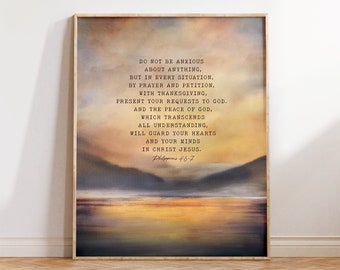 Philippians 4:6 Art Print, Do Not Be Anxious, Verse About Prayer, Scripture Artwork