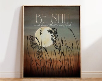 Scripture Wall Art, Christian Bible Verse Painting Gift, Psalms 46:10, Be Still and Know that I am God Print