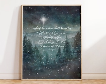 Isaiah 9:6 Christmas Print, And His Name Shall Be Called Wonderful Counselor Scripture Artwork, Star of Bethlehem