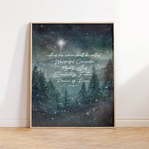 Isaiah 9:6 Christmas Print, And His Name Shall Be Called Wonderful Counselor Scripture Artwork, Star of Bethlehem