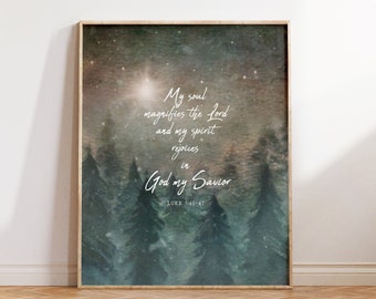 Christmas Christian Wall Art, My Soul Magnifies the Lord, Magnificat Print, Luke 1:46, Mary and Joseph