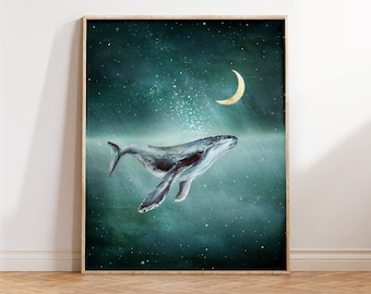 Whale Wall Art Painting,  Humpback Whale Nursery Artwork Print