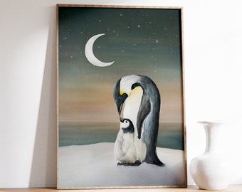 Penguin Nursery Art,  Baby Penguins Print, Arctic Animal Painting, Gift for Penguin Lover