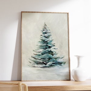 Winter Wall Art Print, Snowy Pine Tree Painting, Simple and Minimal ...