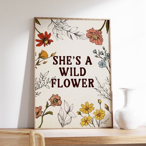 She's a Wildflower Nursery Print, Nordic Floral Watercolor Art, Flower Artwork for Girls Room image 2