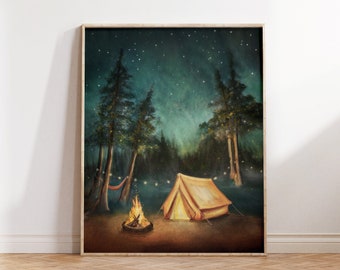 Camping Wall Art, Sleep Under the Stars Print, Tent Camp or Adventure Themed Nursery, Gift for Outdoors Lover