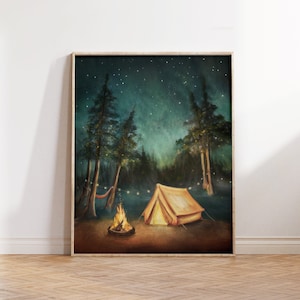 Camping Wall Art, Sleep Under the Stars Print, Tent Camp or Adventure Themed Nursery, Gift for Outdoors Lover