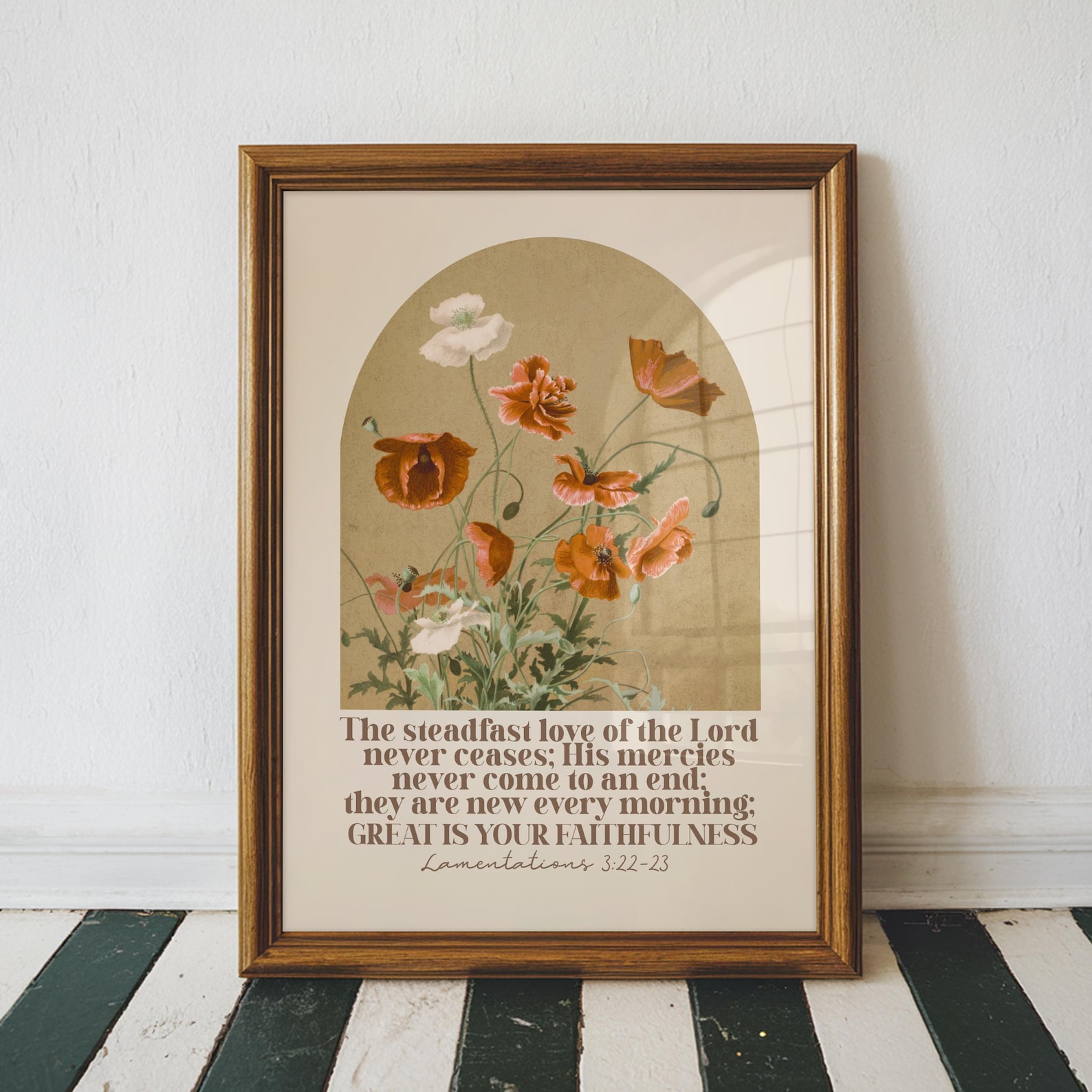 Unframed 11x14 inches, Mercies New Every Morning Scripture Print, Lamentations 3:22, Vintage Floral Bible Verse Art, Christian Encouraging Gift