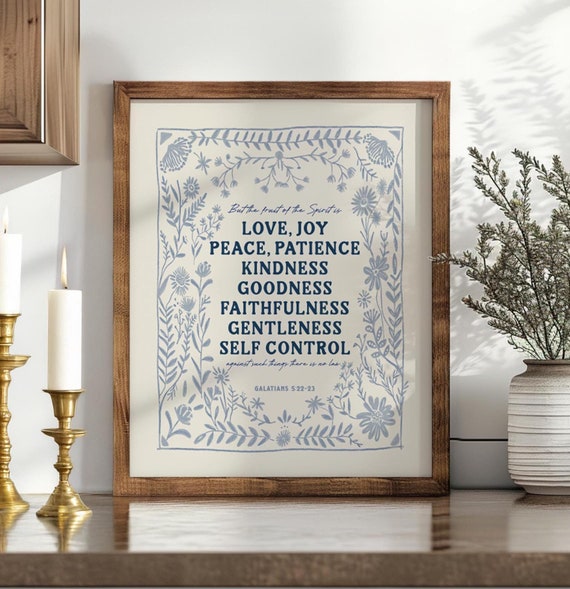 FRAMED Fruit of the Spirit Art, Love Joy Peace Scripture Gift, Galatians 5:22 Artwork, Bible Verse, Christian Art, Scandinavian Folk