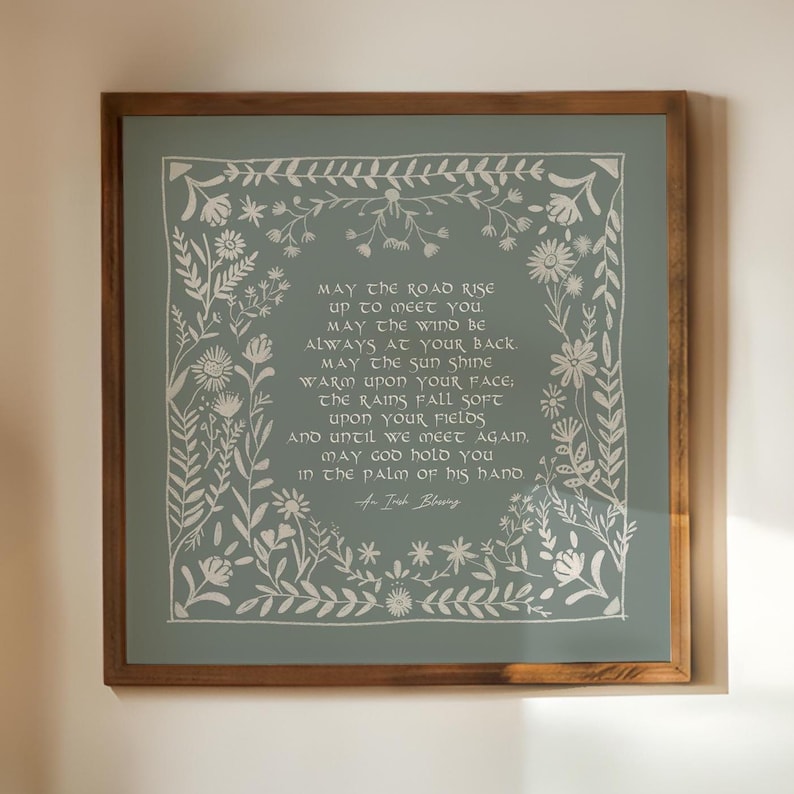 Irish blessing wall art print. May the road rise up to meet you quote. folk art style