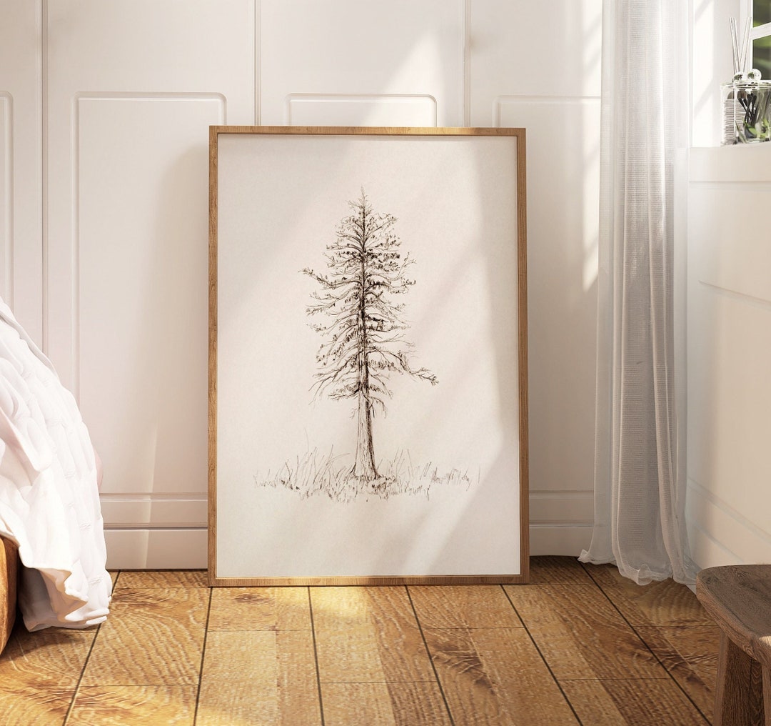 Pine Tree Sketch Print: Minimalist Winter Forest Wall Art - Etsy