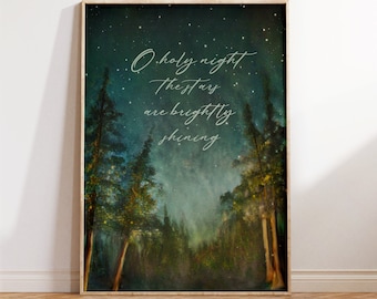 Christmas Wall Art Painting, Holiday Decor, O Holy Night the Stars are Brightly Shining Print