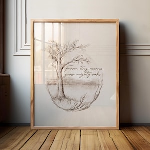 Oak Tree Pencil Sketch Print: Woodland Nursery Art, From Tiny Acorns