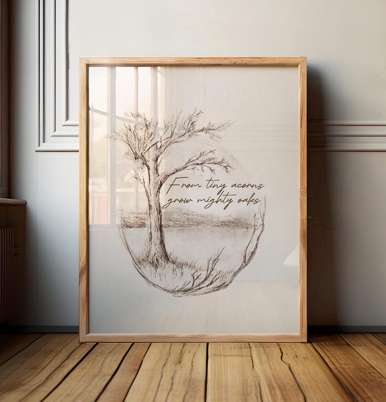 Lámina con boceto a lápiz de un roble: Arte infantil con temática de bosque, de Tiny Acorns imagen 1
