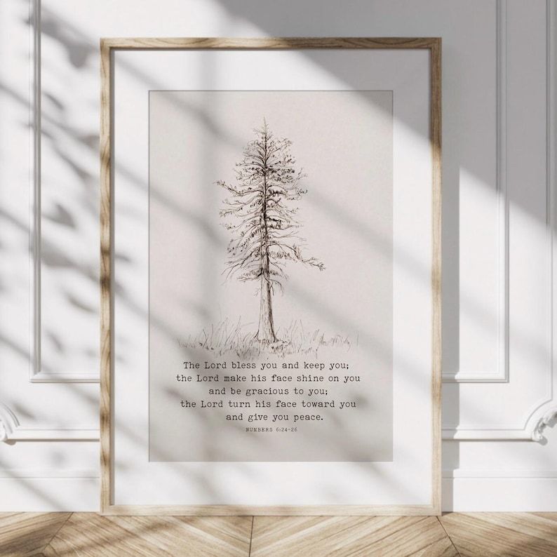 Numbers 6:24, Scripture Art Print, May the Lord Bless you and Keep You, Bible Verse Wall Décor, Pine Tree Sketch bild 2
