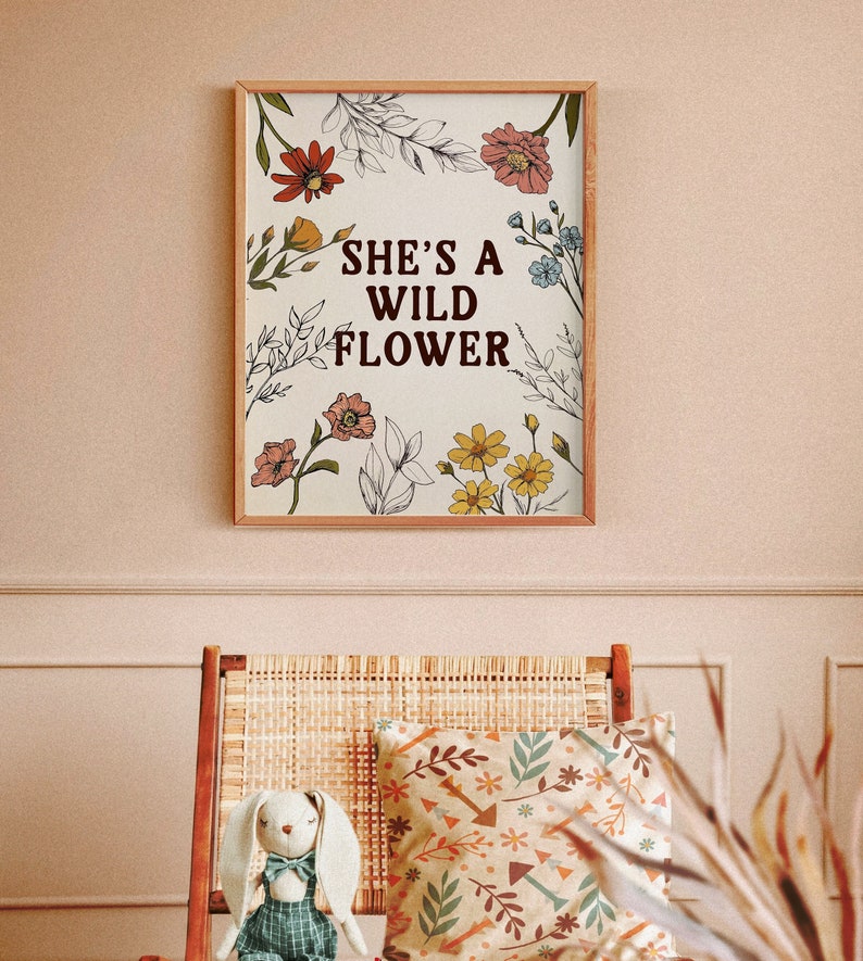 "She's a wild flower" floral nursery wall art print for baby girl's room.