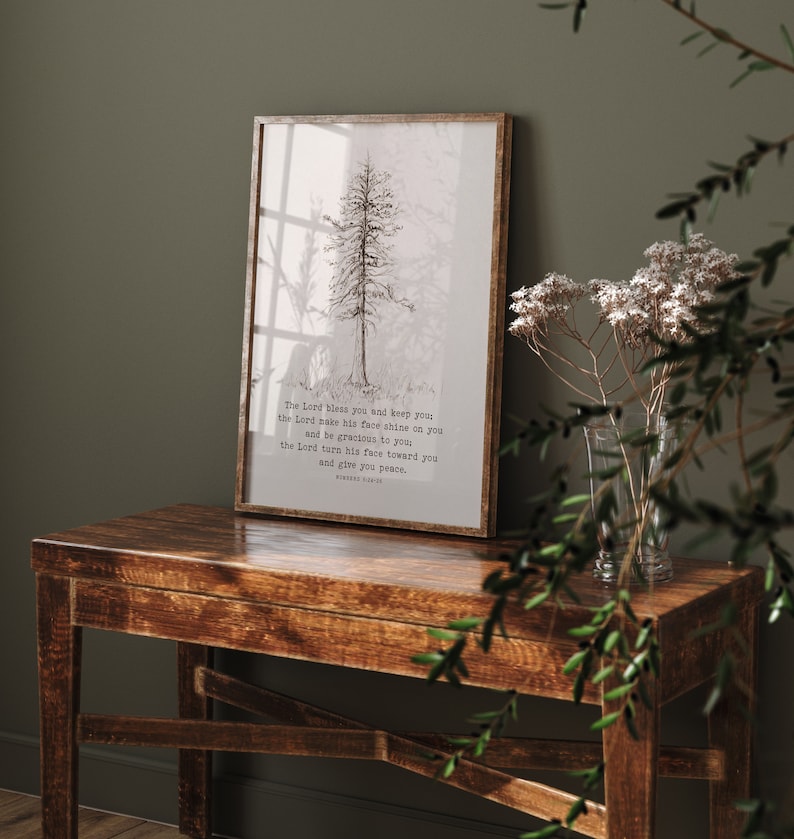 Numbers 6:24, Scripture Art Print, May the Lord Bless you and Keep You, Bible Verse Wall Décor, Pine Tree Sketch bild 5