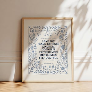 Fruit of the Spirit Art Print, Love Joy Peace Scripture Gift, Galatians 5:22 Artwork, , Bible Verse, Christian Art, Blue and Cream imagem 4