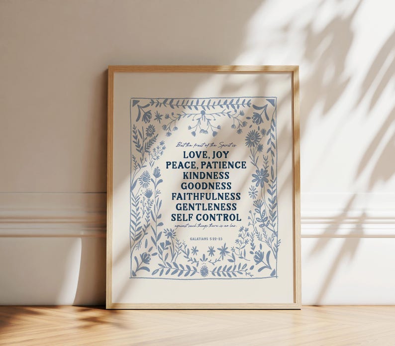 Fruit of the Spirit Art Print, Love Joy Peace Scripture Gift, Galatians 5:22 Artwork, , Bible Verse, Christian Art, Blue and Cream imagem 4